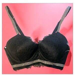Victoria's Secret Black Lace Bra with crystals on bottom NWOT sale today only​